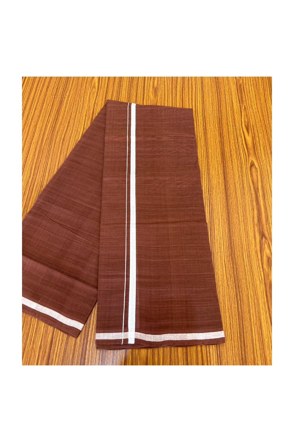 KaithariKada 100% Pure Cotton - HANDLOOM Single Mundu/Dhoti  Brown COLOUR BODY & White  0.75 inch Kara- 14K474VIN