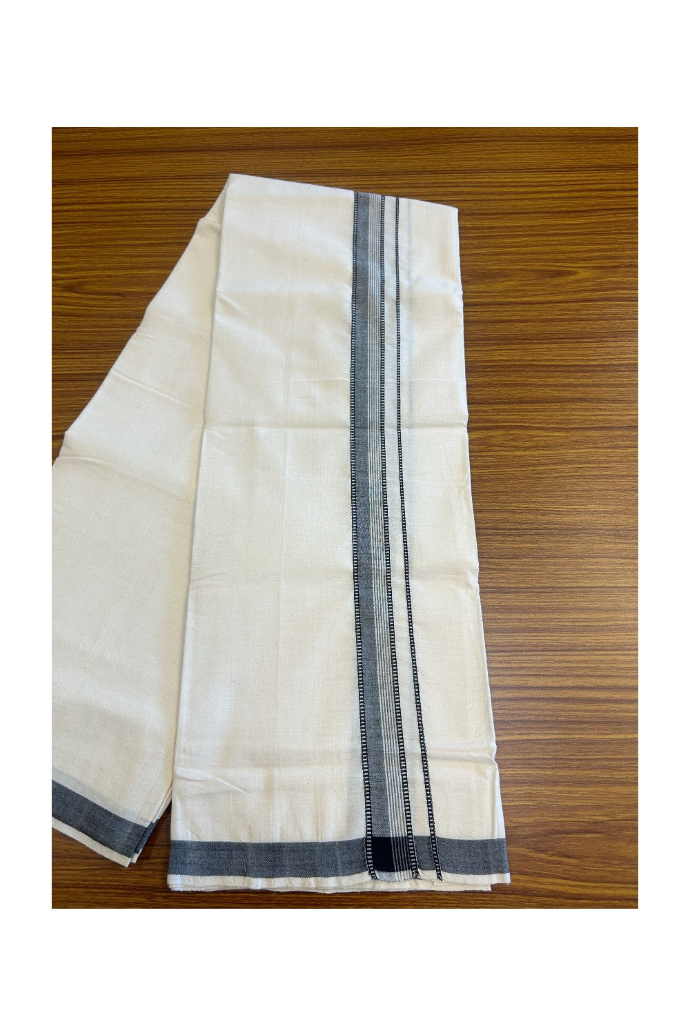 30% Discount KaithariKada 100% Cotton Balaramapuram HANDLOOM Single Mundu/Dhoti - Off White (Unbleached) 1.75inch (2 meter / 4 muzham) Black Kara - Onam Collection-298