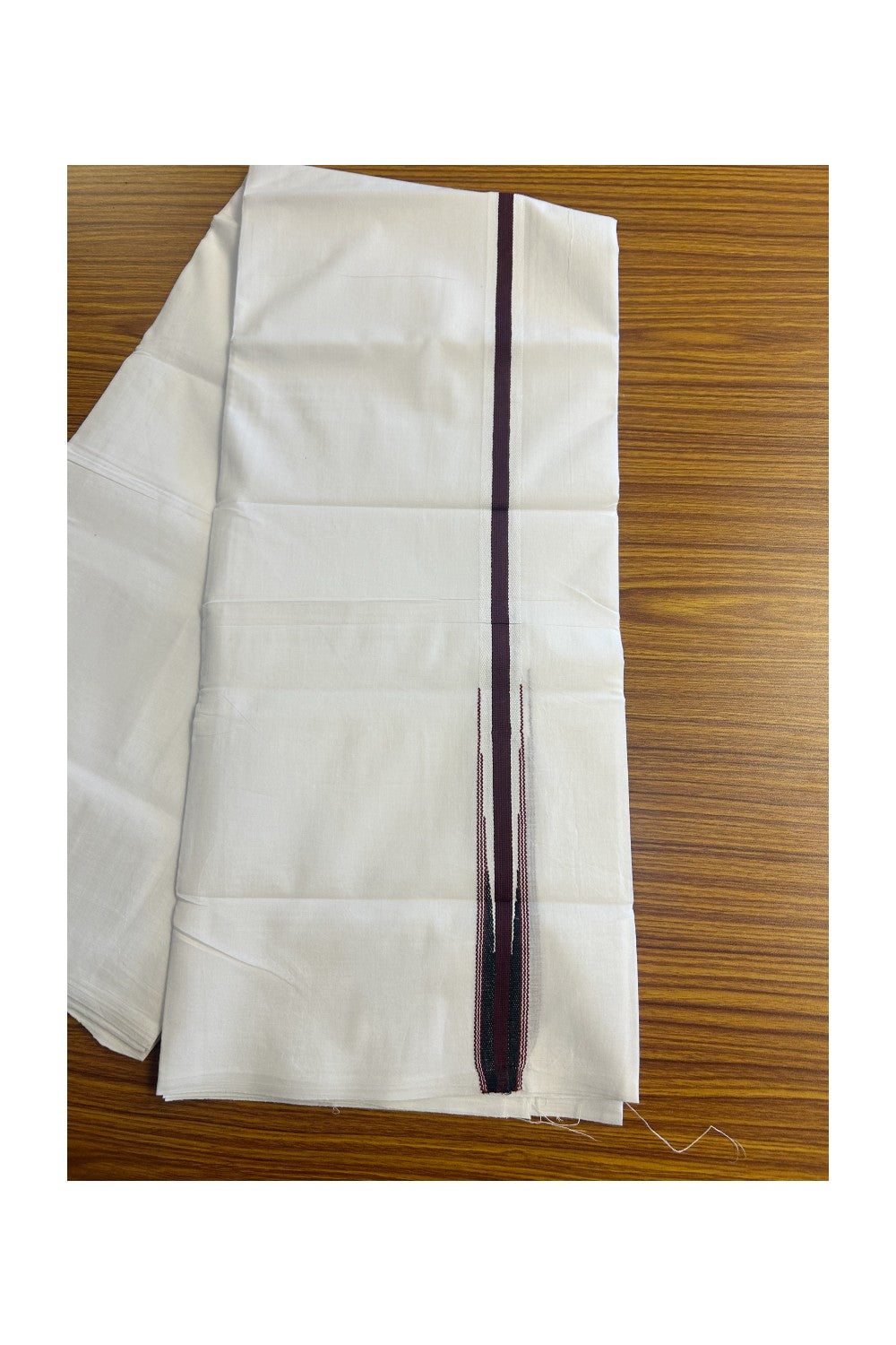 SHORT DHOTI SPECIAL! Kaitharikada.com - 20% Discount! Balaramapuram Double PURE WHITE  Mundu/Dhoti - 100X100 - 1 inch Kara & 45 inches Height  Puliyilakkara Dark Maroon & Black Striped Chutty Kara - 11KK5146ASH