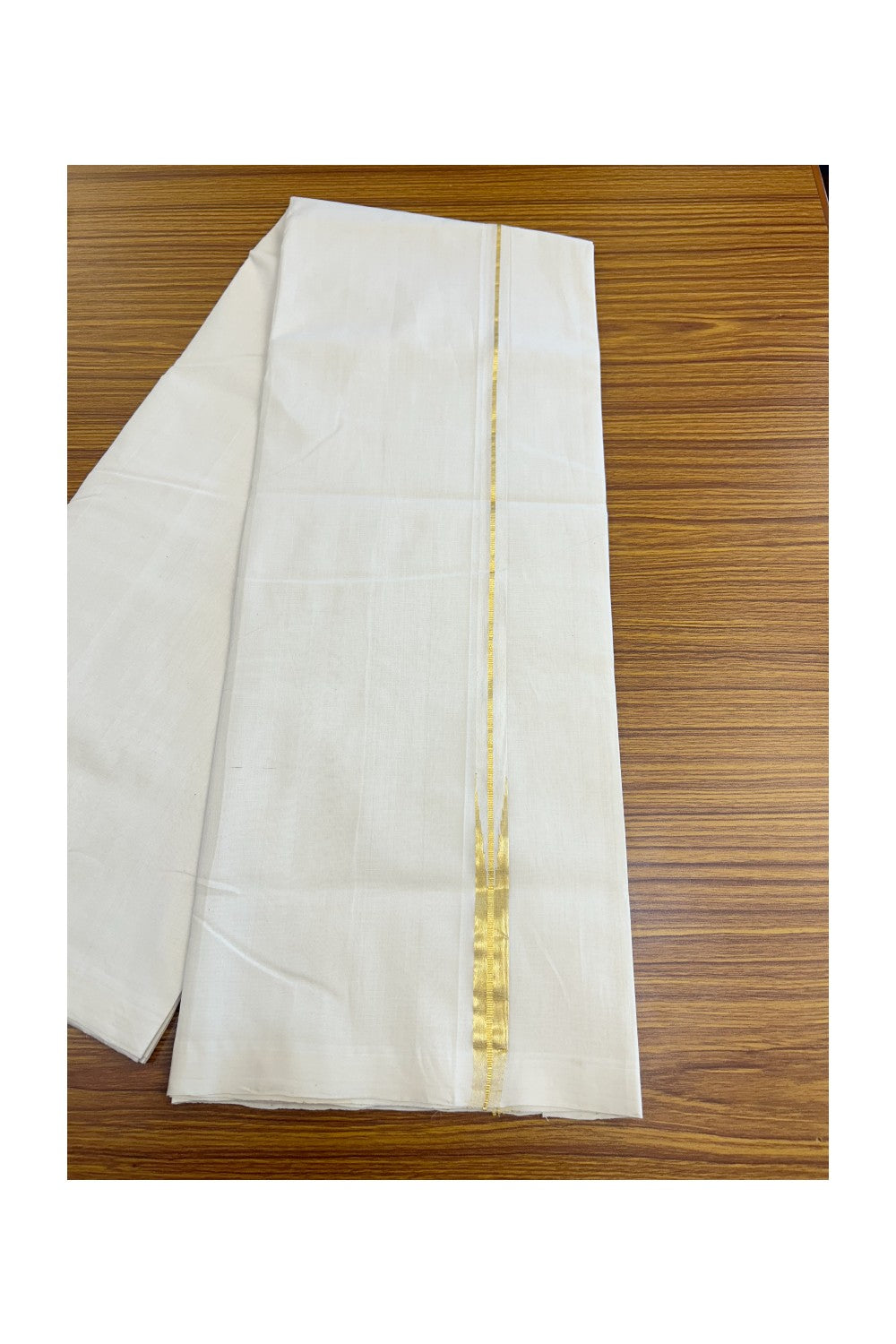 25% DISCOUNT!! KaithariKada HANDLOOM  UNAKKUPAAV Balaramapuram - 100% PURE Cotton OFF White - (Unbleached) Double Mundu/Dothi - 100 s warp x 80s weft - 0.75 inch Puliyilakkara Kasav Chutty - 14KK5200REA