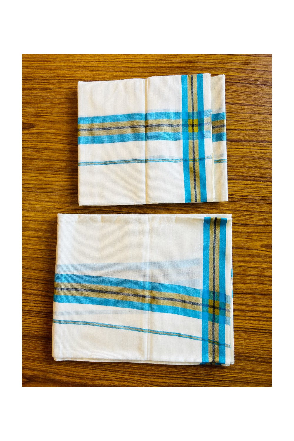 16% Discount!! KaithariKada - Kerala Cotton Single Set Mundu -  Blue & Mustard Yellow Kara - 14KK301VIN