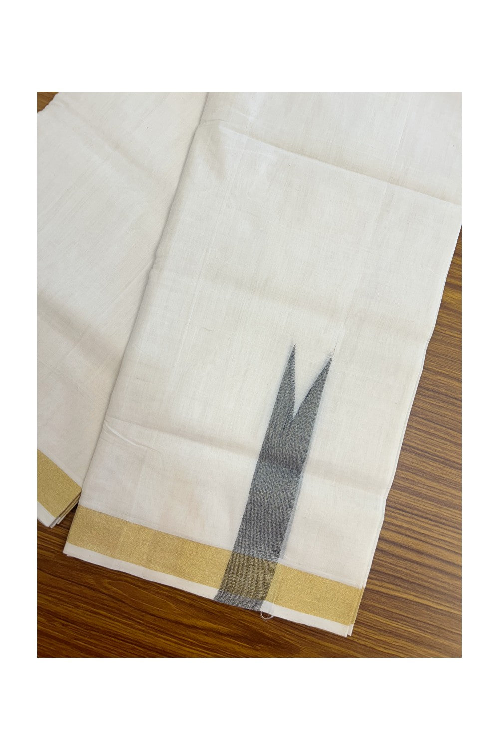 25% DISCOUNT ! KaithariKada HANDLOOM Unakkupaav Balaramapuram - 100% PURE Cotton Off White - (Unbleached) Double Mundu/Dhoti - 100x100 Kasavu 1.5 Inch Blue Chutty Kara- 14KK5208ABH
