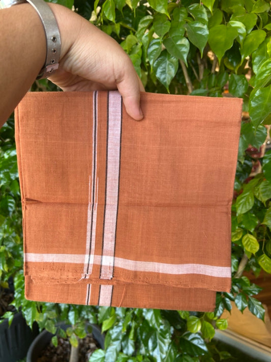HANDLOOM Single KaithariKada - 10% Discount ! 100% Pure Cotton -  Mundu/Dhoti  KAVI COLOUR BODY 2cm BLACK & WHITE Kara Stripes Chutty (2 meter / 4 muzham)- 15KK8026ELA