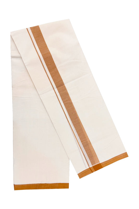 30% Discount! KaithariKada Balaramapuram Handloom 100% Millpaav Cotton Double Mundu/Dhoti Off white (unbleached) - 100x100 Brown Mulloth Border 3.60m (8 Muzham)