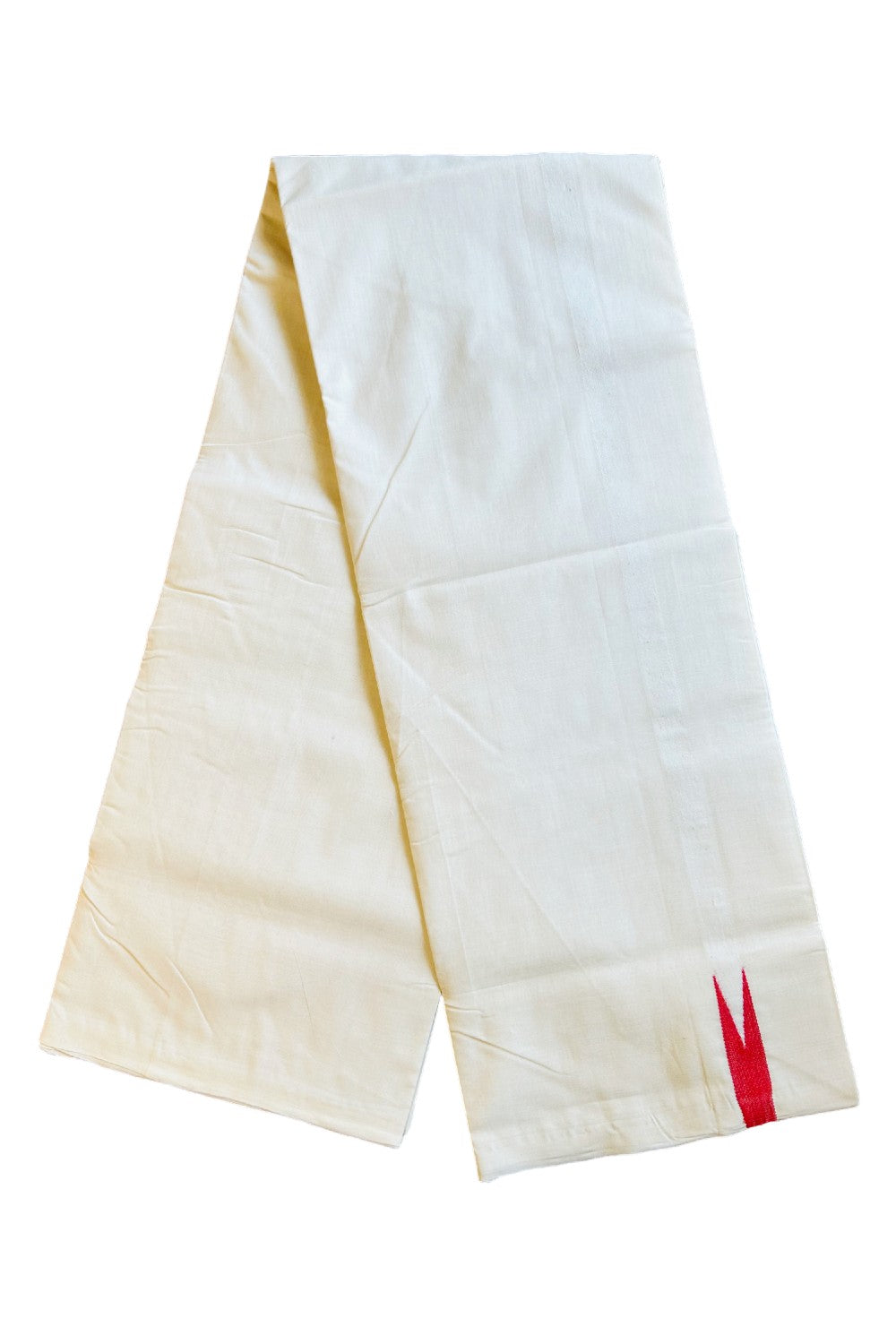 30% DISCOUNT! KaithariKada BALARAMAPURAM HANDLOOM Unakkupaav- 100% PURE Cotton 100x100 Double Mundu/Dhoti OFF WHITE (Unbleached) - PULIYILAKKARA Orange Red 0.75 inch Chutty KARA - 15KK403RAM