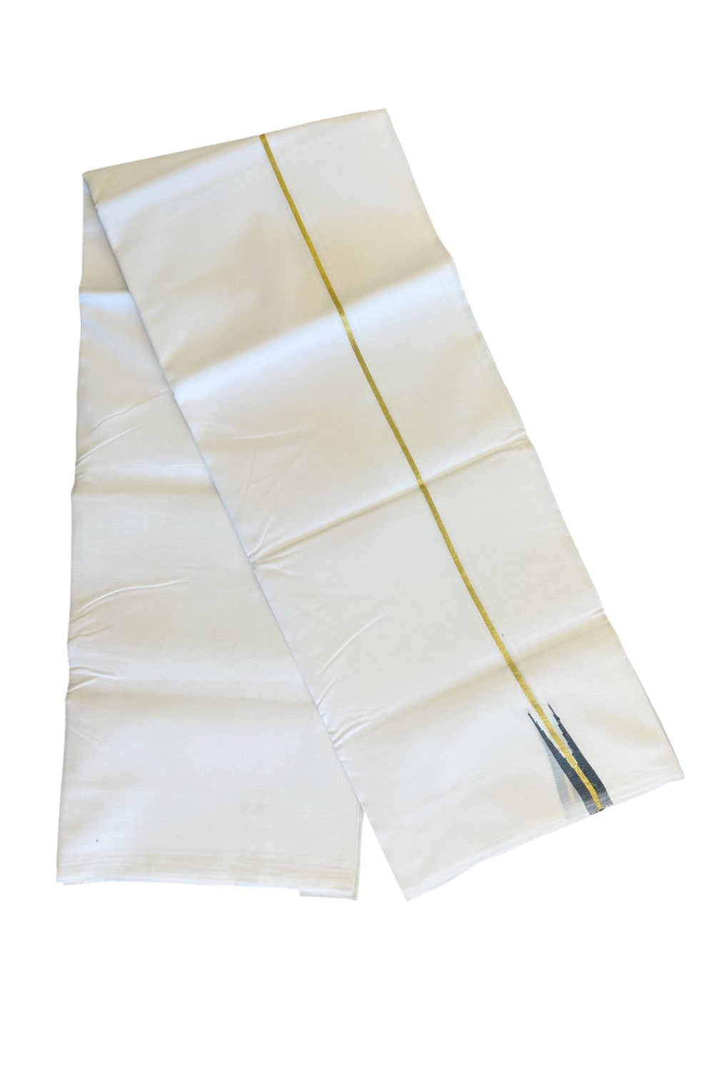 20% DISCOUNT!! KaithariKada Balaramapuram 100% Cotton PURE WHITE Double Mundu/Dhoti-100x100  2 cm  Puliyilakkara kasavu & black chutty - 15KK481ASH