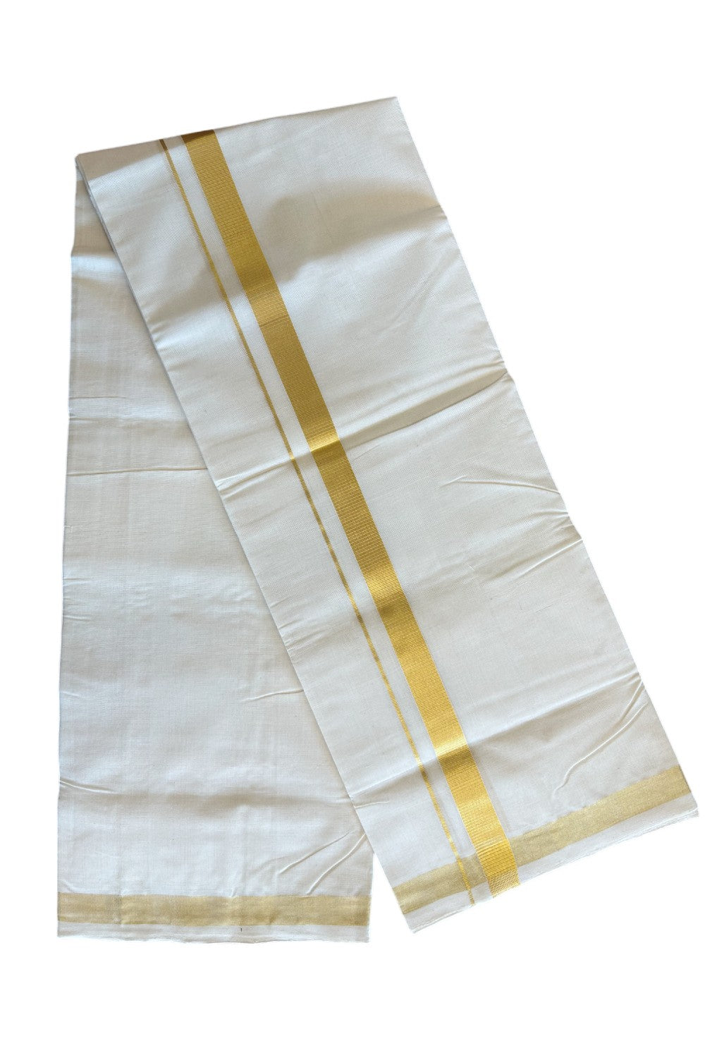 30% DISCOUNT! KaithariKada HANDLOOM Millpaav Balaramapuram - 100% PURE Cotton Off White - (Unbleached) Double Mundu/Dhoti - 1.75 inch  KASAVU KARA - RAVI004