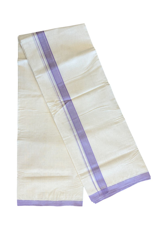 30% DISCOUNT! KaithariKada BALARAMAPURAM HANDLOOM Unakkupaav- 100% PURE Cotton 100x100 Double Mundu/Dhoti OFF WHITE (Unbleached) 3.8 mtr (8 Muzham)- Violet Kara