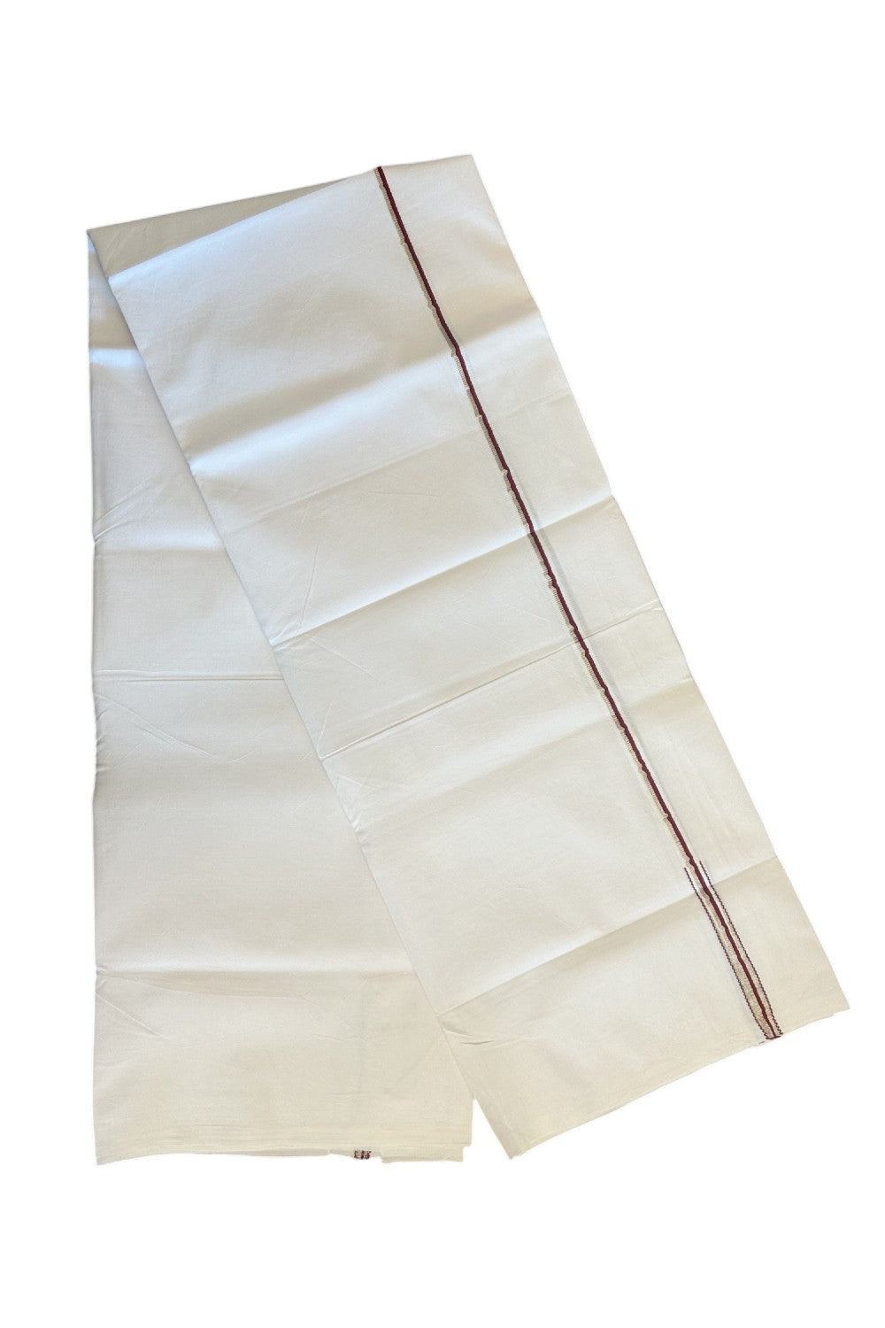 28% Discount!! KaithariKada Balaramapuram 100% COTTON SINGLE PURE WHITE & Mundu/Dhoti - 100X100 - 0.5 Inch Maroon & Silver Puliyilakkara Chutty (2 meter / 4 muzham) - 13KK5127ASH