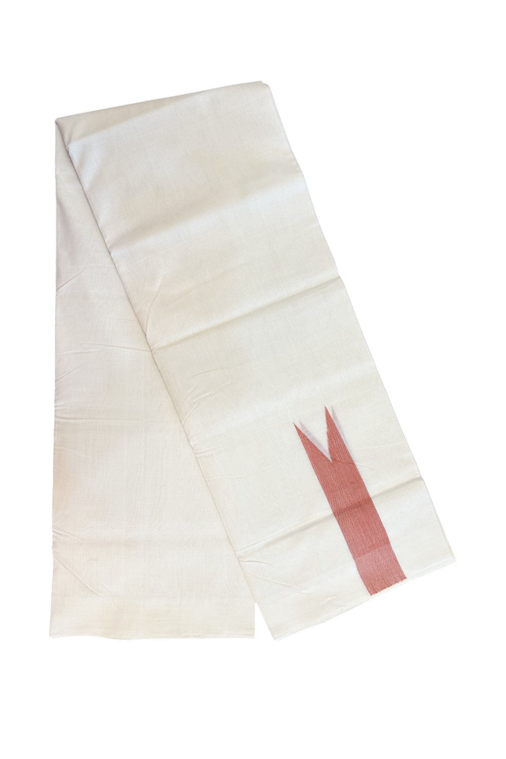 25% DISCOUNT ! KaithariKada HANDLOOM Unakkupaav Balaramapuram - 100% PURE Cotton Off White - (Unbleached) Double Mundu/Dhoti - 100x100 - 1.75 Inch Brick Red Chutty - 15KK5176ABH