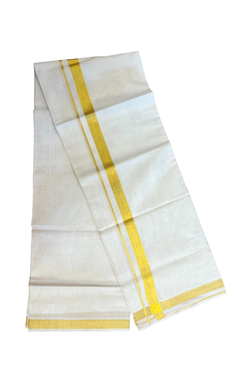 20% DISCOUNT! Kaitharikada Balaramapuram 100% Cotton OFF WHITE Double Mundu/Dothi  - 100x90- 1 Inch Gold Kasav Kara - 15KK5219 GAN