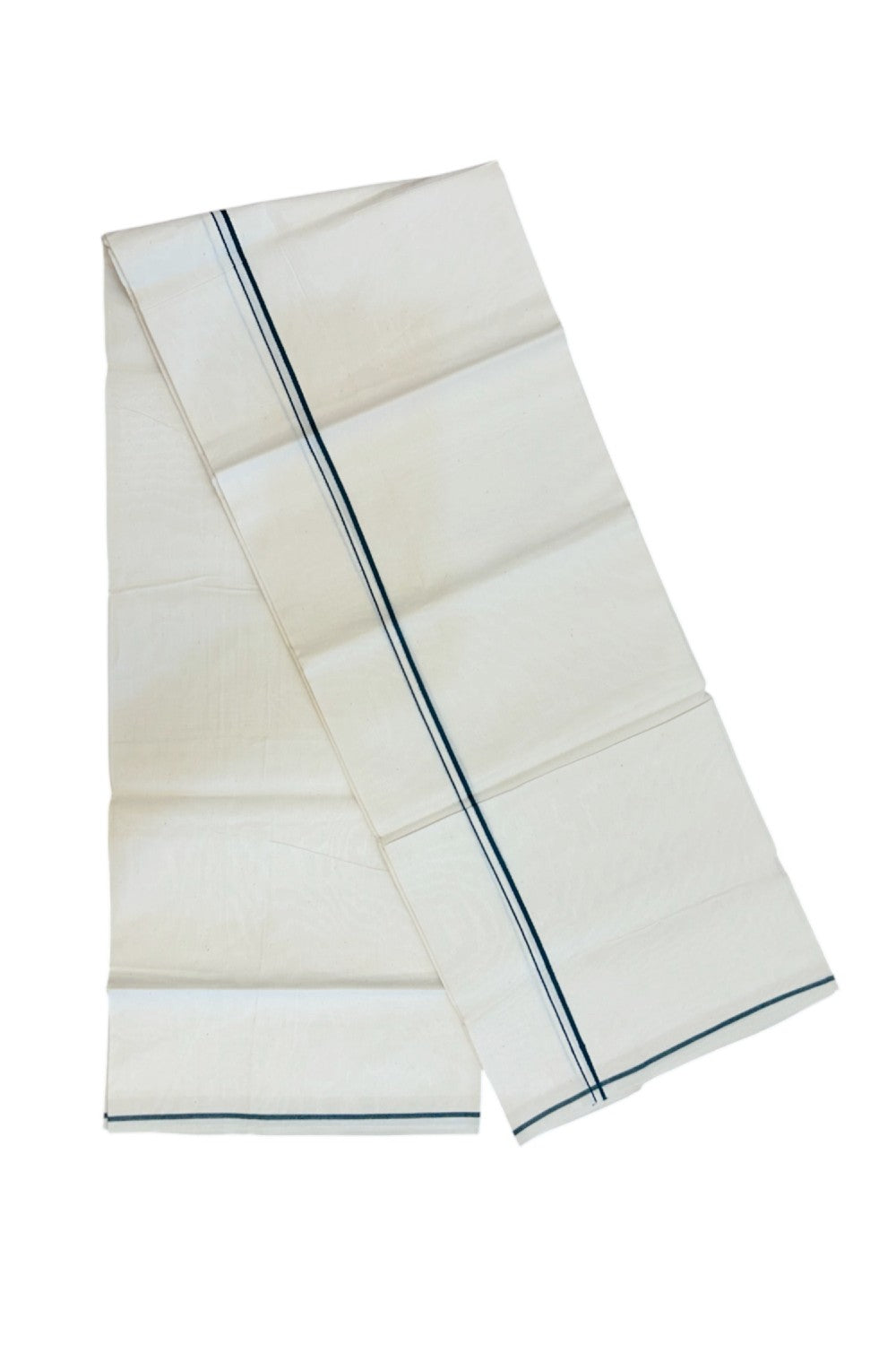 24% Discount !! KaithariKada Balaramapuram 100% Cotton Off White (Unbleached) Single Mundu/Dhoti - Twisted 60s Thread - 0.5 cm Dark Green Kara (2 meter / 4 muzham) - 14KK5236 GL