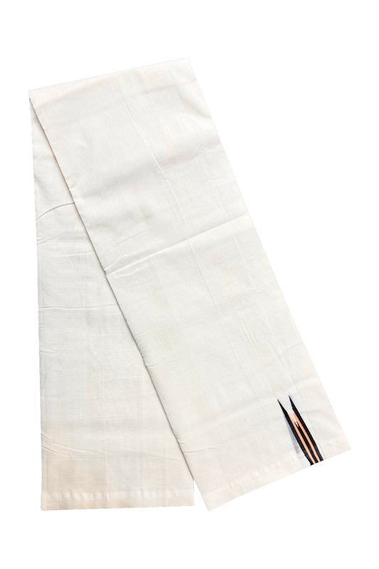 30% DISCOUNT! KaithariKada BALARAMAPURAM HANDLOOM Unakkupaav- 100% PURE Cotton 100x100 Double Mundu/Dhoti OFF WHITE (Unbleached) - PULIYILAKKARA Black+Peach 0.75 inch Chutty KARA-15RAM