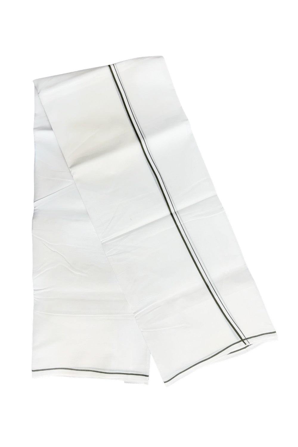 26% DISCOUNT! KaithariKada Balaramapuram 100% Cotton PURE WHITE Double Mundu/Dhoti-100x100  1 cm SAGE GREEN Kara-KK47ASH-15