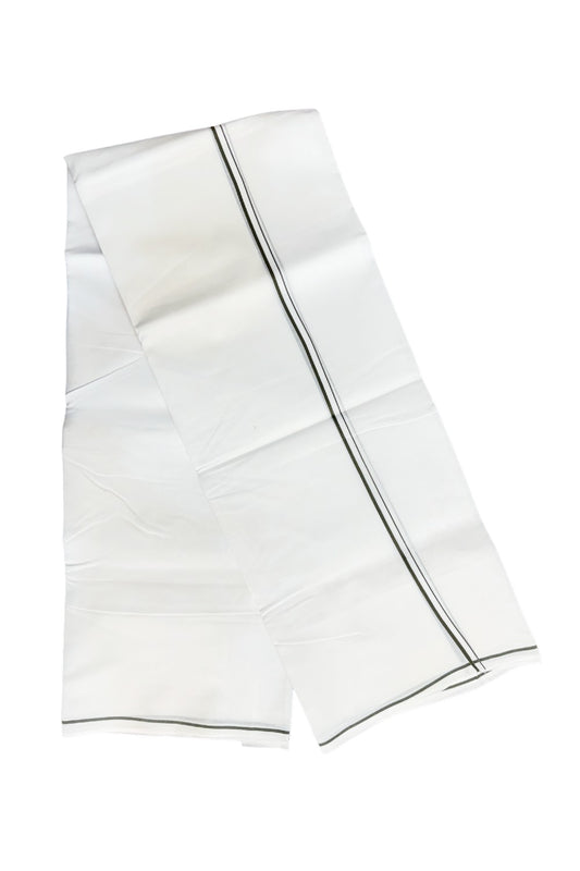 26% DISCOUNT! KaithariKada Balaramapuram 100% Cotton PURE WHITE Double Mundu/Dhoti-100x100  1 cm SAGE GREEN Kara-KK47ASH-15