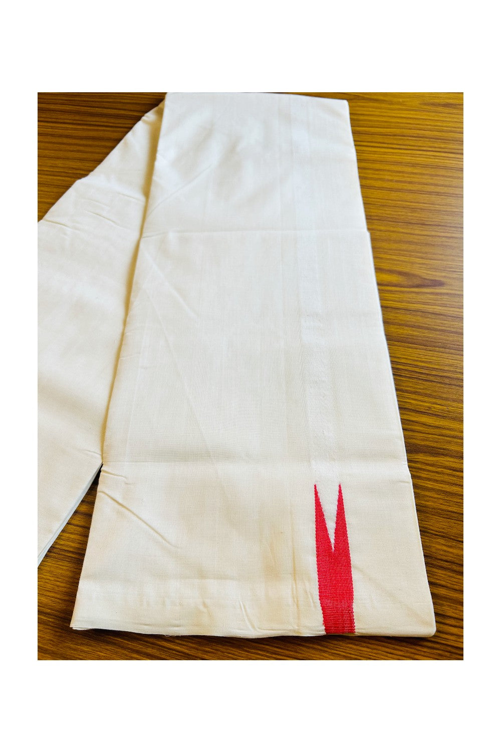 30% DISCOUNT! KaithariKada BALARAMAPURAM HANDLOOM Unakkupaav- 100% PURE Cotton 100x100 Double Mundu/Dhoti OFF WHITE (Unbleached) - PULIYILAKKARA Orange Red 0.75 inch Chutty KARA - 15KK403RAM