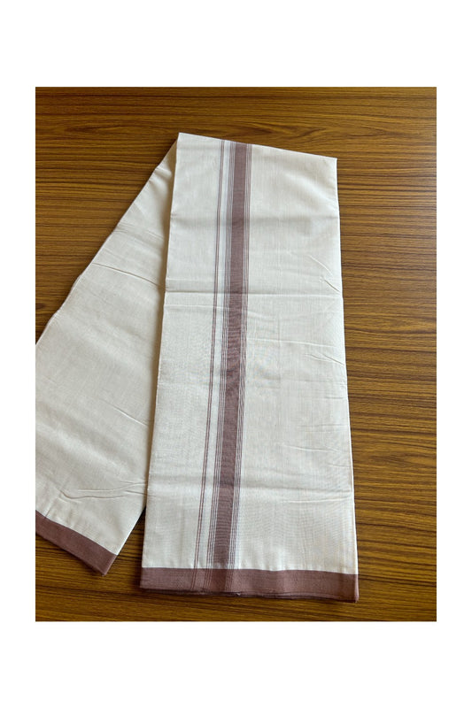 30% DISCOUNT!! KaithariKada HANDLOOM Millpaav Balaramapuram - 100% PURE Cotton OFF White - (Unbleached) Double Mundu/Dothi - 1.75 inch Dark Brown white stripes mulloth kara  - 15KK462RAM