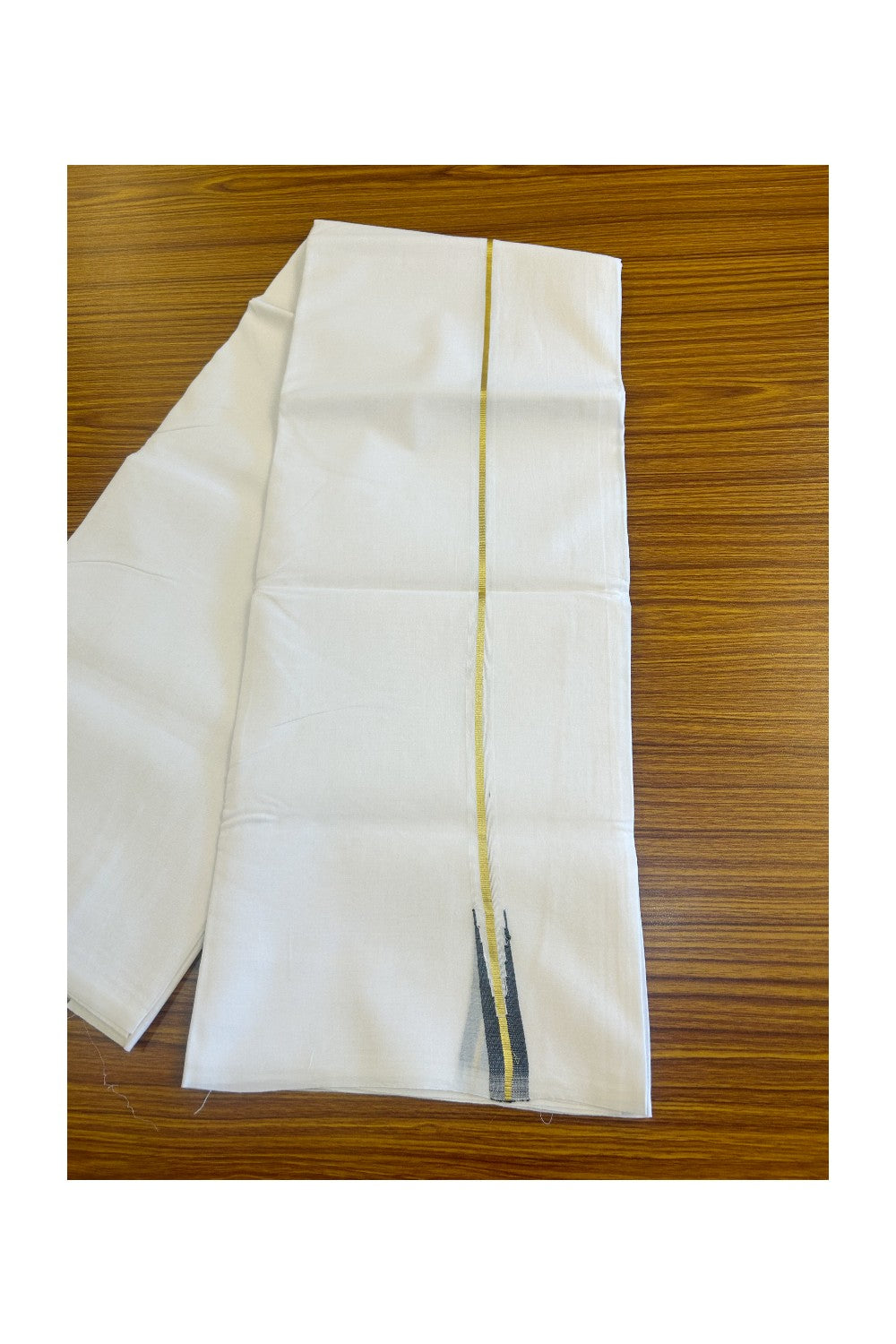 20% DISCOUNT!! KaithariKada Balaramapuram 100% Cotton PURE WHITE Double Mundu/Dhoti-100x100  2 cm  Puliyilakkara kasavu & black chutty - 15KK481ASH