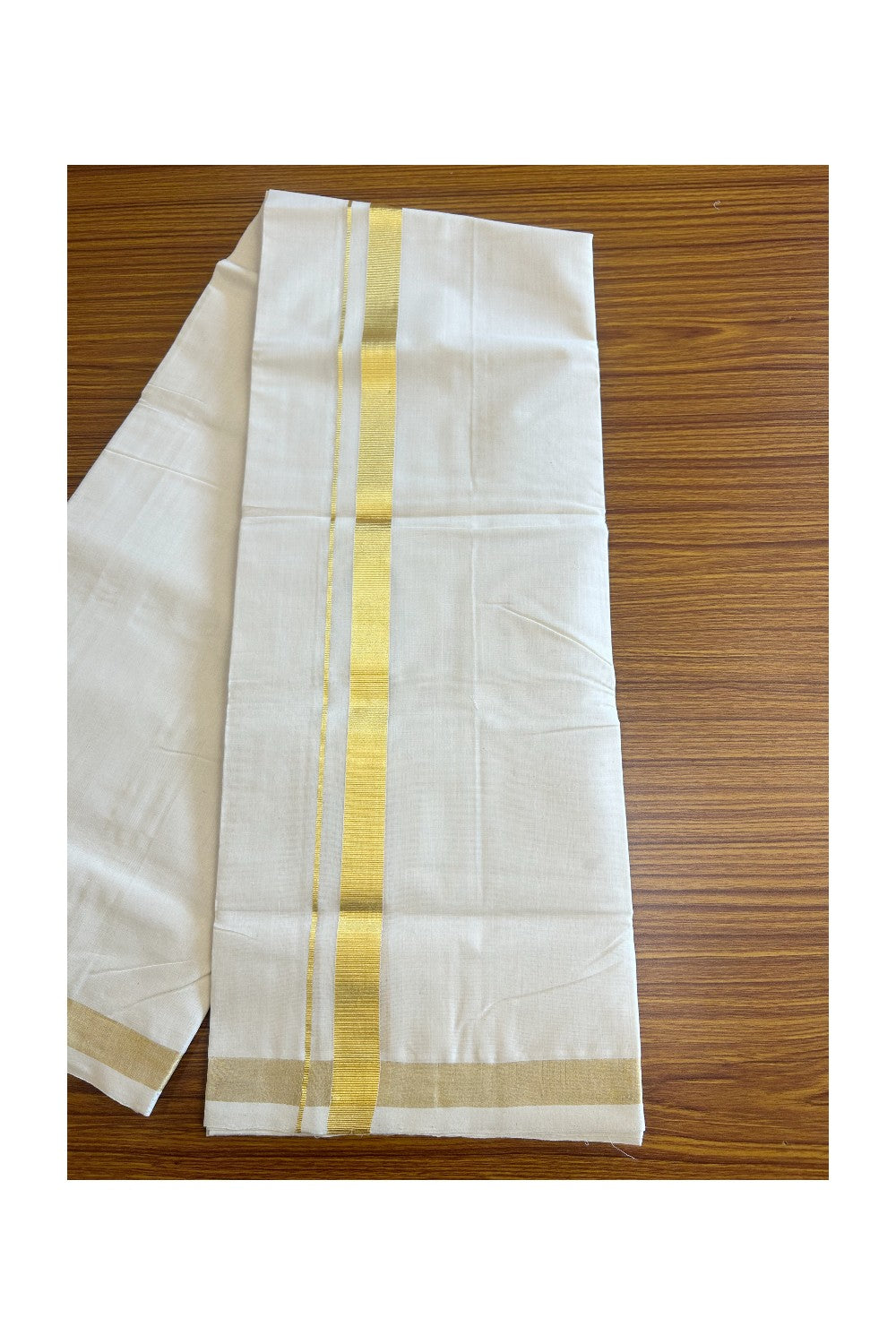 30% DISCOUNT! KaithariKada HANDLOOM Millpaav Balaramapuram - 100% PURE Cotton Off White - (Unbleached) Double Mundu/Dhoti - 1.75 inch  KASAVU KARA - RAVI004