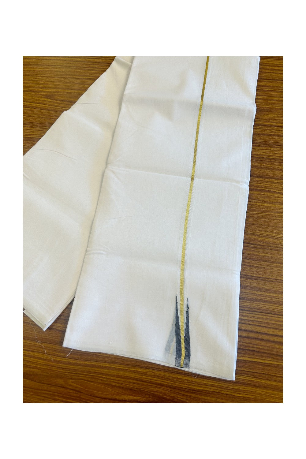 20% DISCOUNT!! KaithariKada Balaramapuram 100% Cotton PURE WHITE Double Mundu/Dhoti-100x100  2 cm  Puliyilakkara kasavu & black chutty - 15KK481ASH