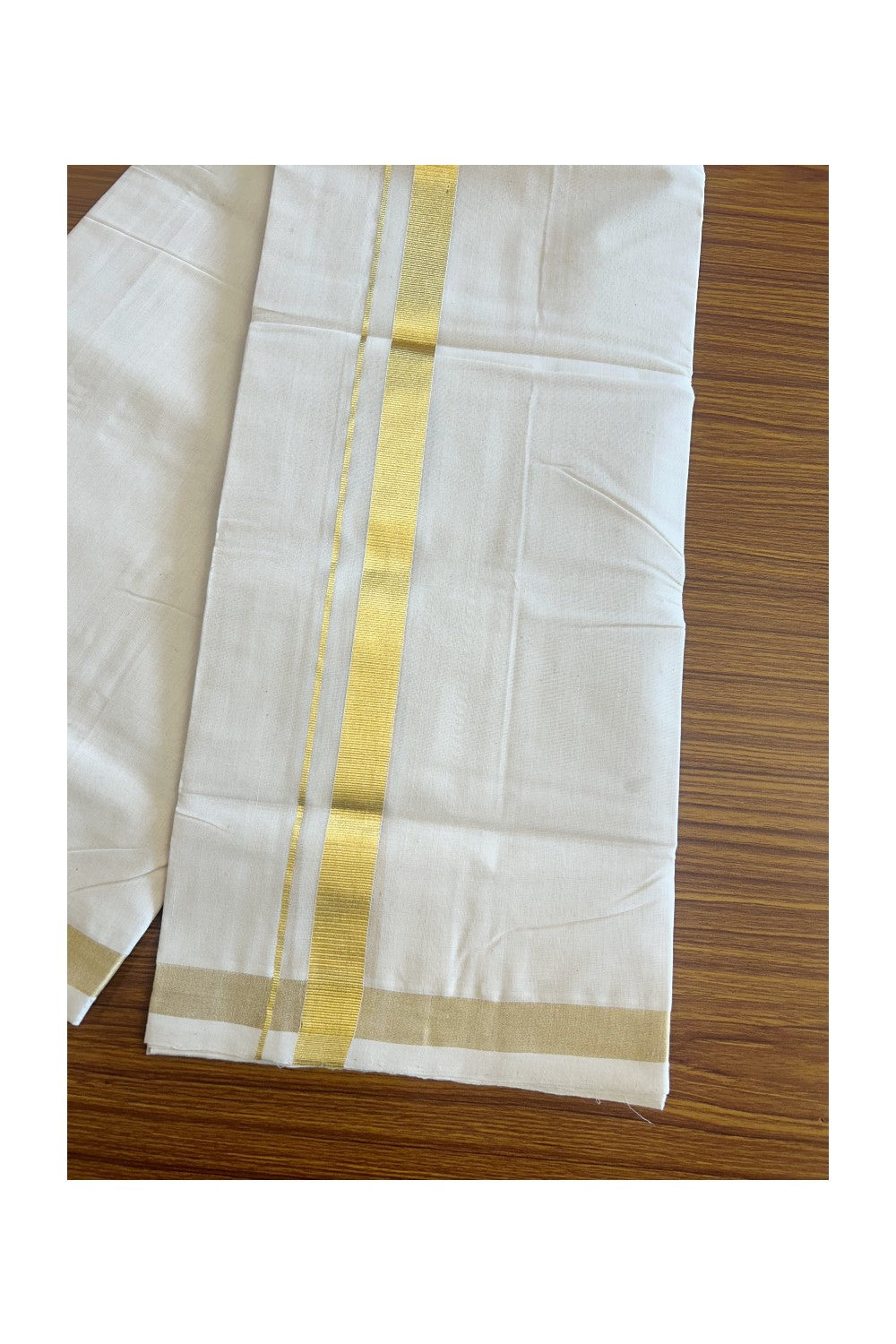 30% DISCOUNT! KaithariKada HANDLOOM Millpaav Balaramapuram - 100% PURE Cotton Off White - (Unbleached) Double Mundu/Dhoti - 1.75 inch  KASAVU KARA - RAVI004