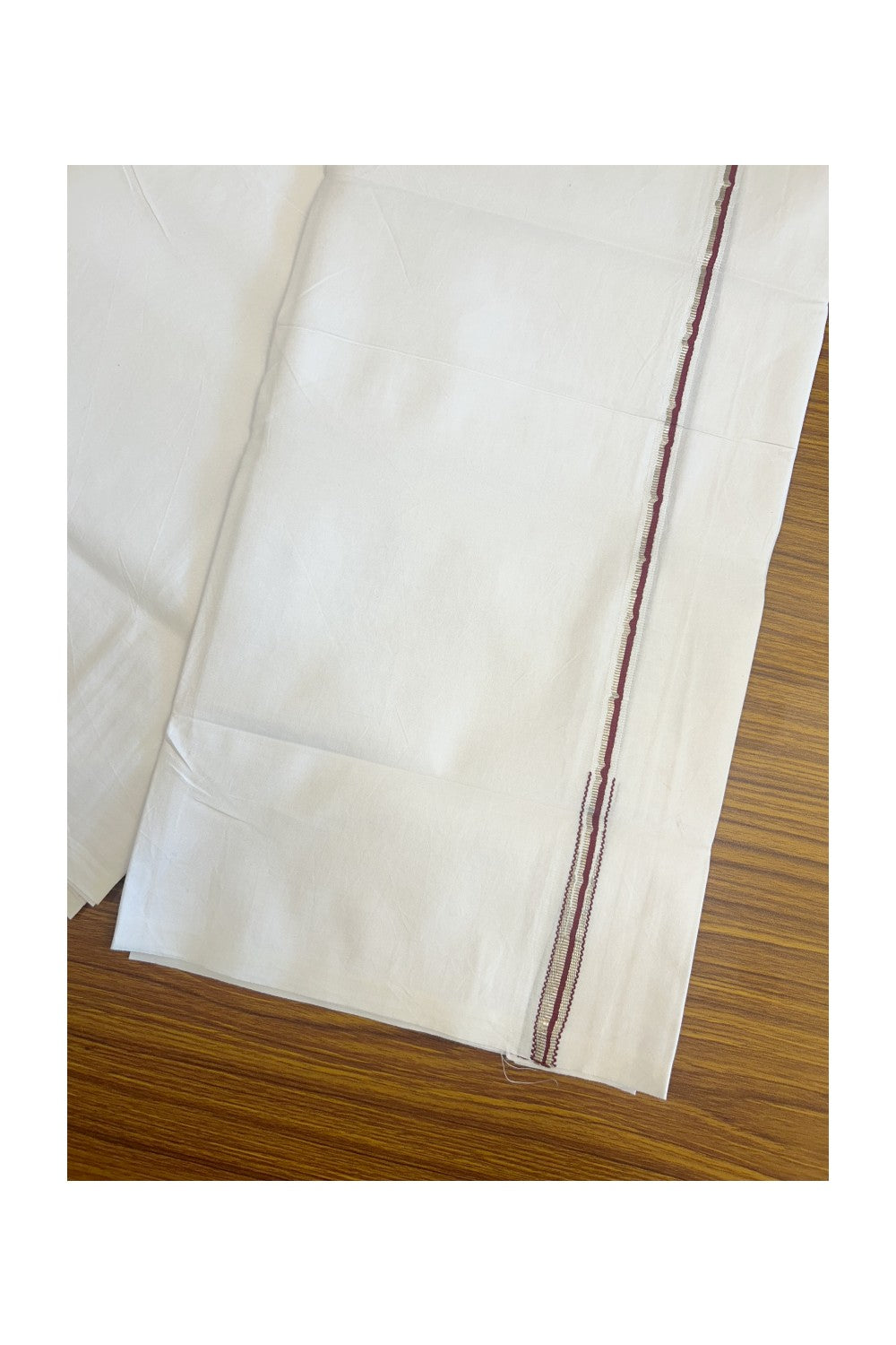 28% Discount!! KaithariKada Balaramapuram 100% COTTON SINGLE PURE WHITE & Mundu/Dhoti - 100X100 - 0.5 Inch Maroon & Silver Puliyilakkara Chutty (2 meter / 4 muzham) - 13KK5127ASH