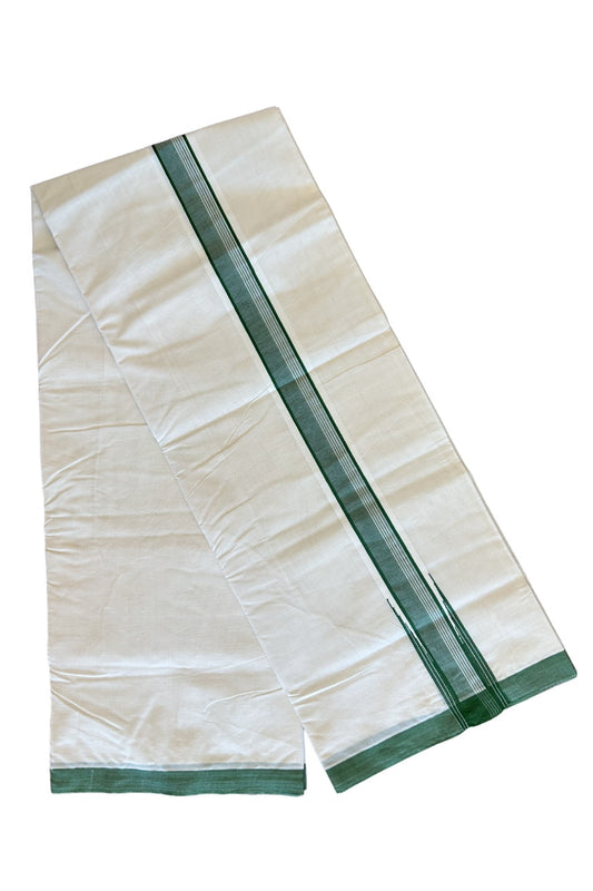 20% DISCOUNT ! KaithariKada 100% Cotton OFF WHITE (Unbleached) Double Dhoti/Mundu- 2 inch  Puliyilakkara Army Green Wings Chutty - 20KK455ASH