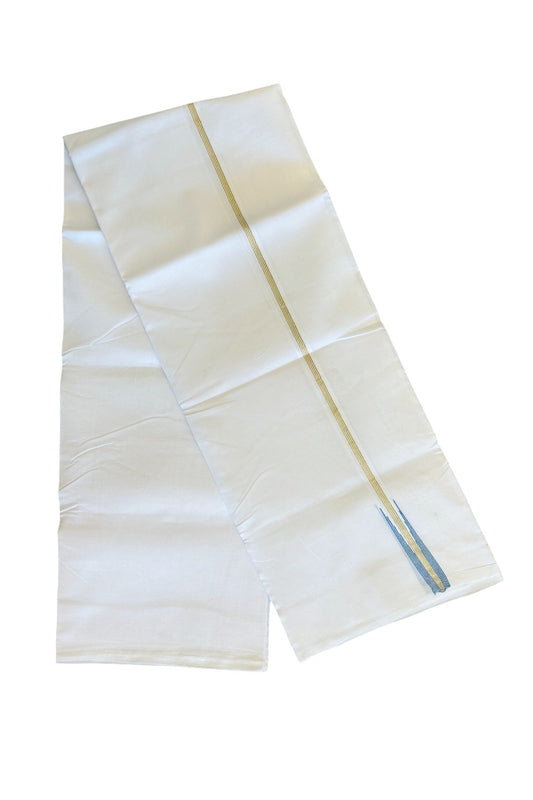 20% DISCOUNT!! KaithariKada Balaramapuram 100% Cotton PURE WHITE Double Mundu/Dhoti-100x100  0.75 inch  Puliyilakkara kasavu 4 line blue striped chutty - 16KK481ASH