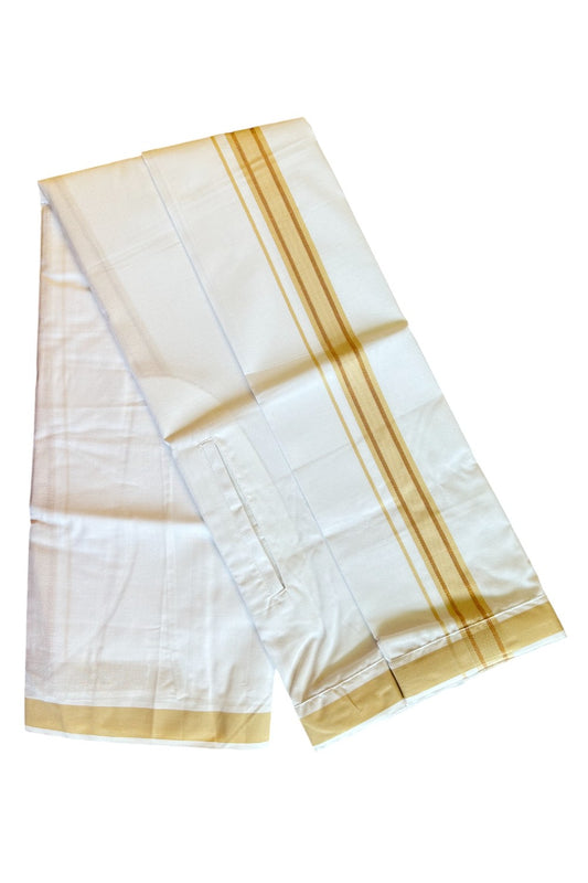 KaithariKada Balaramapuram COTTON SINGLE PURE WHITE VELCRO Mundu/Dhoti - 1.75inch Light Brown & Kasavu kara  (2 metre / 4 muzham)- 16KK485SRI