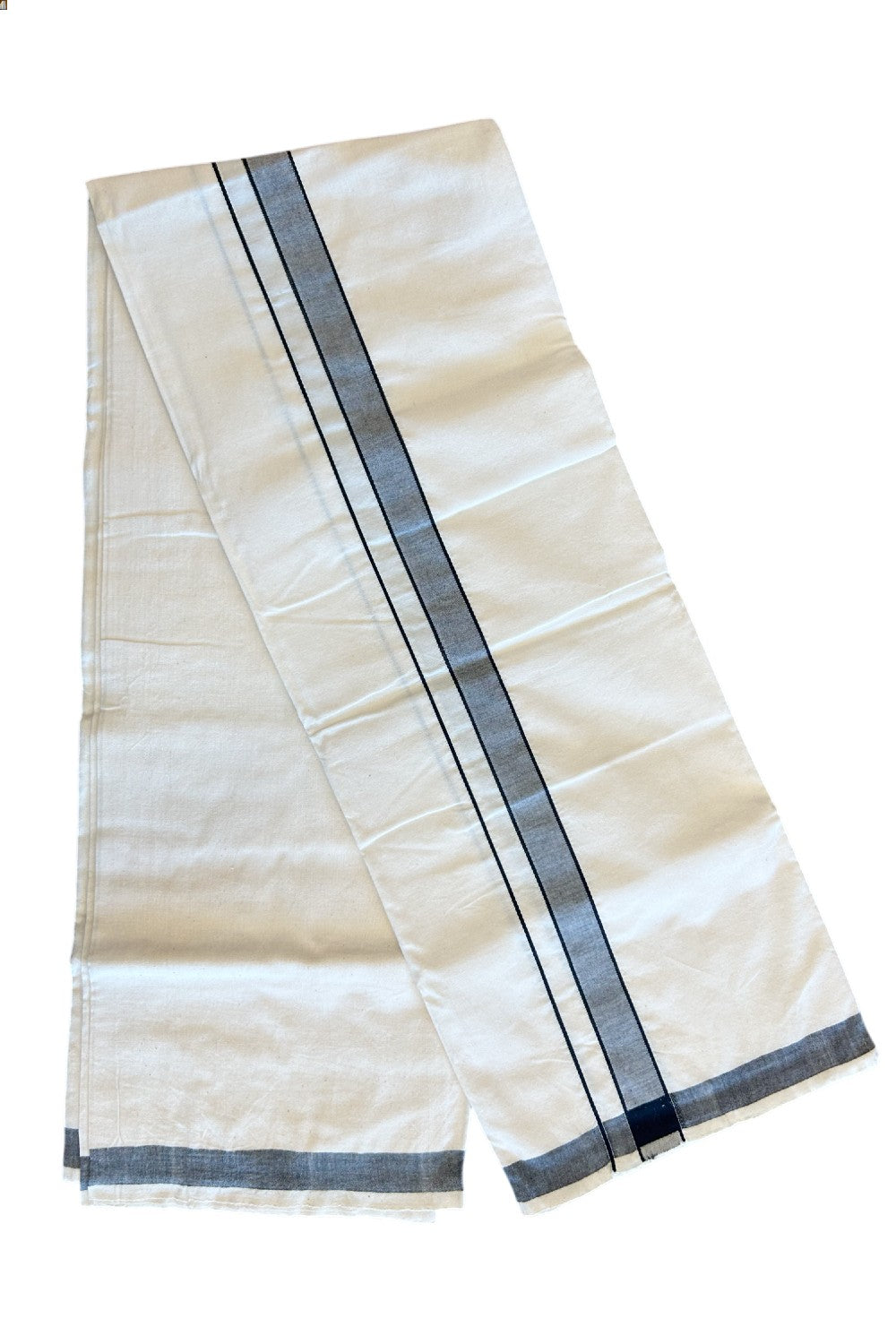 25% Discount!!! KaithariKada 100% Cotton Balaramapuram HANDLOOM off white (Unbleached) Single Mundu/Dhoti - 1.75 inch (2 meter / 4 muzham) Black Kara-8