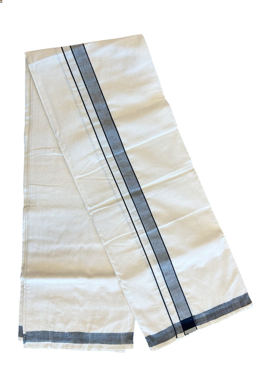 25% Discount!!! KaithariKada 100% Cotton Balaramapuram HANDLOOM off white (Unbleached) Single Mundu/Dhoti - 1.75 inch (2 meter / 4 muzham) Black Kara-8