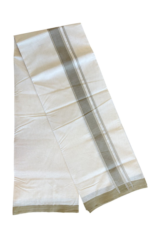 10% DISCOUNT! KaithariKada Balaramapuram 100% Cotton Double Off white - (Unbleached) - Mundu/Dhoti- 100x80 - 2.25 inch Light Olive green Kara 3.75 mtr (8 Muzham)- 170