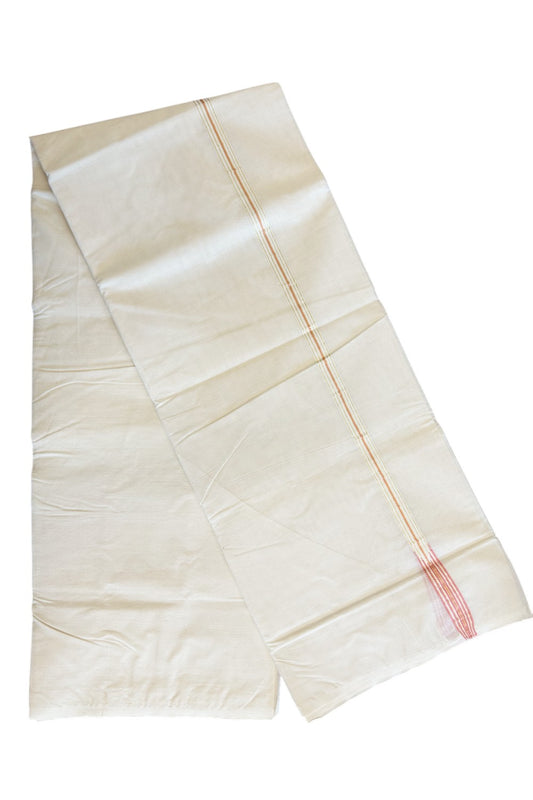 22% Discount! KaithariKada Balaramapuram 100% Cotton Double - (Unbleached) Mundu/Dhoti-100x100 Chutty PEACH  & Golden Kasavu 0.75 inch  Kara- 23ASH03.