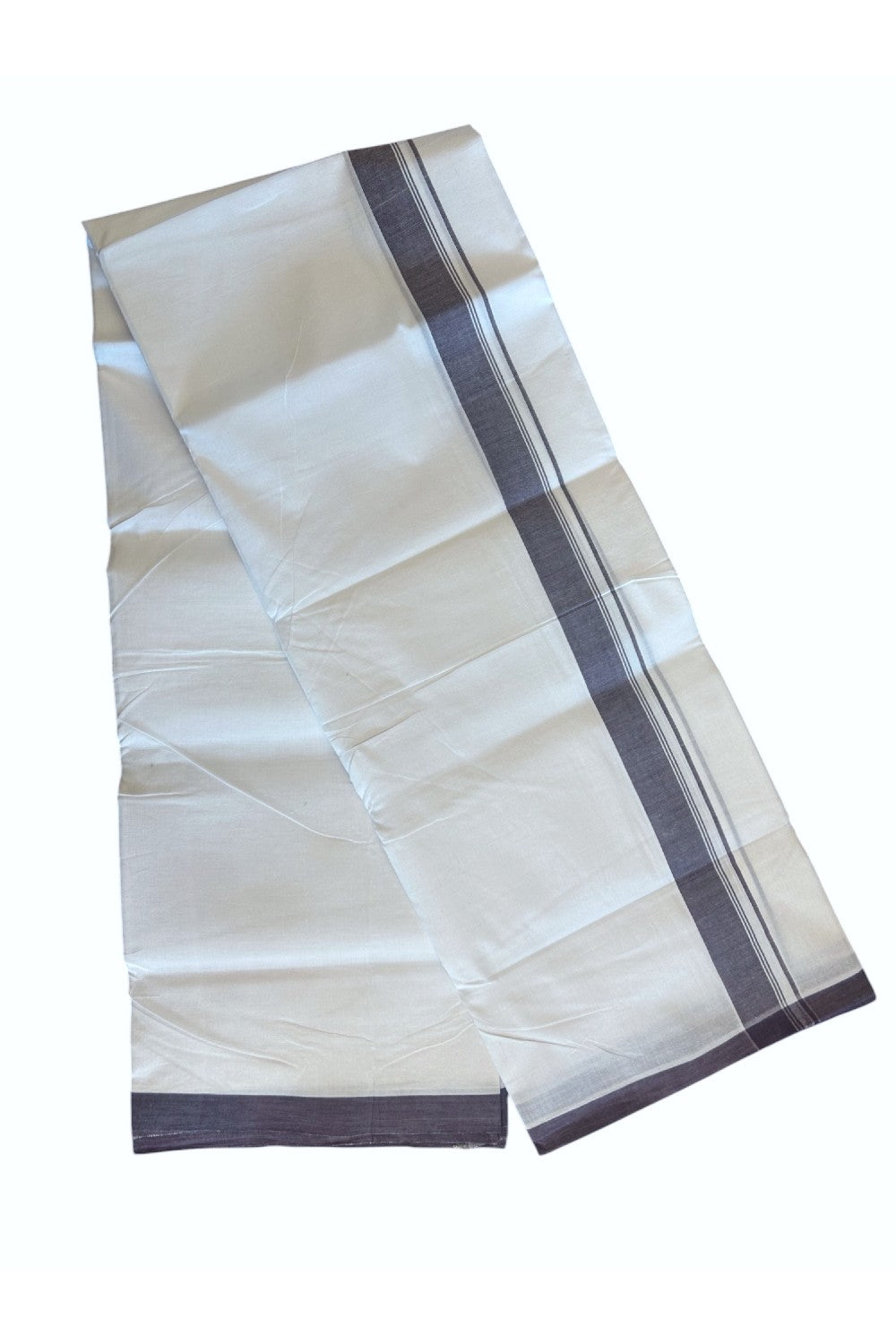 30% Discount!!! KaithariKada HANDLOOM UNAKKUPAAV Balaramapuram - 100% PURE Cotton PURE WHITE Double Mundu/Dhoti - 1.25 inch Chocolate Brown Striped Kara - 16KK5129YAR
