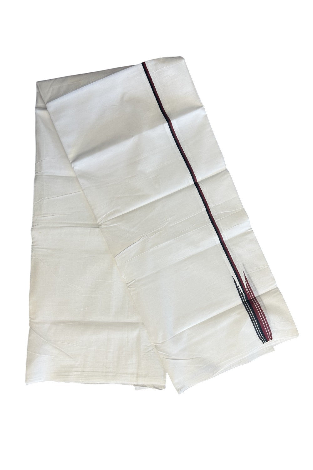 DMK VESHTI SHORT DHOTHI - DMK Veshti - 20% DISCOUNT! KaithariKada Balaramapuram 100% Cotton Double PURE WHITE Mundu/Dhoti-100x100 - 1.25 inch & 46 inches Height Puliyilakkara MAROON & BLACK Striped Chutty Kara- 13KK5146ASH