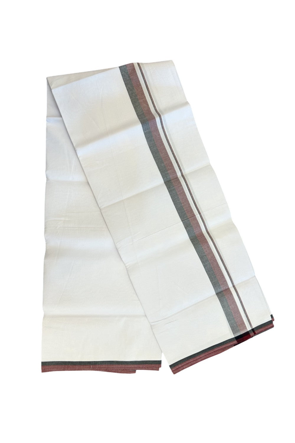 DMK Veshti - 20% Discount !! KaithariKada Balaramapuram PURE WHITE SINGLE Mundu/Dhoti - 100X100 - 1.25 inch Maroon & Black Kara (2 meter / 4 muzham) - 15KK5224 ASH