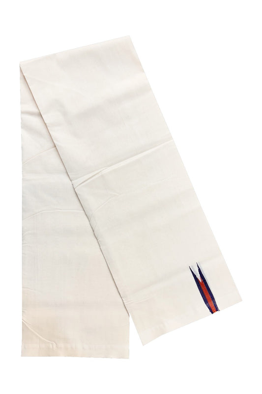 30% DISCOUNT! KaithariKada BALARAMAPURAM HANDLOOM Unakkupaav- 100% PURE Cotton 100x100 Double Mundu/Dhoti OFF WHITE (Unbleached) - PULIYILAKKARA Navy+ Brown Red 0.75 inch Chutty KARA-16RAM