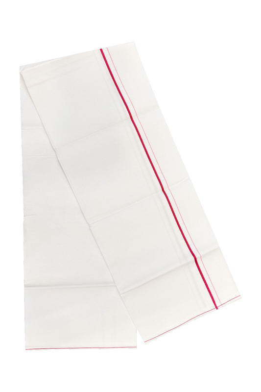 15% OFFER!! KaithariKada 100% Cotton PURE WHITE SINGLE Mundu/Dhoti-40X40 Pink+Magenta 1.5 cm (2 meter / 4 muzham) Kara- 16sar