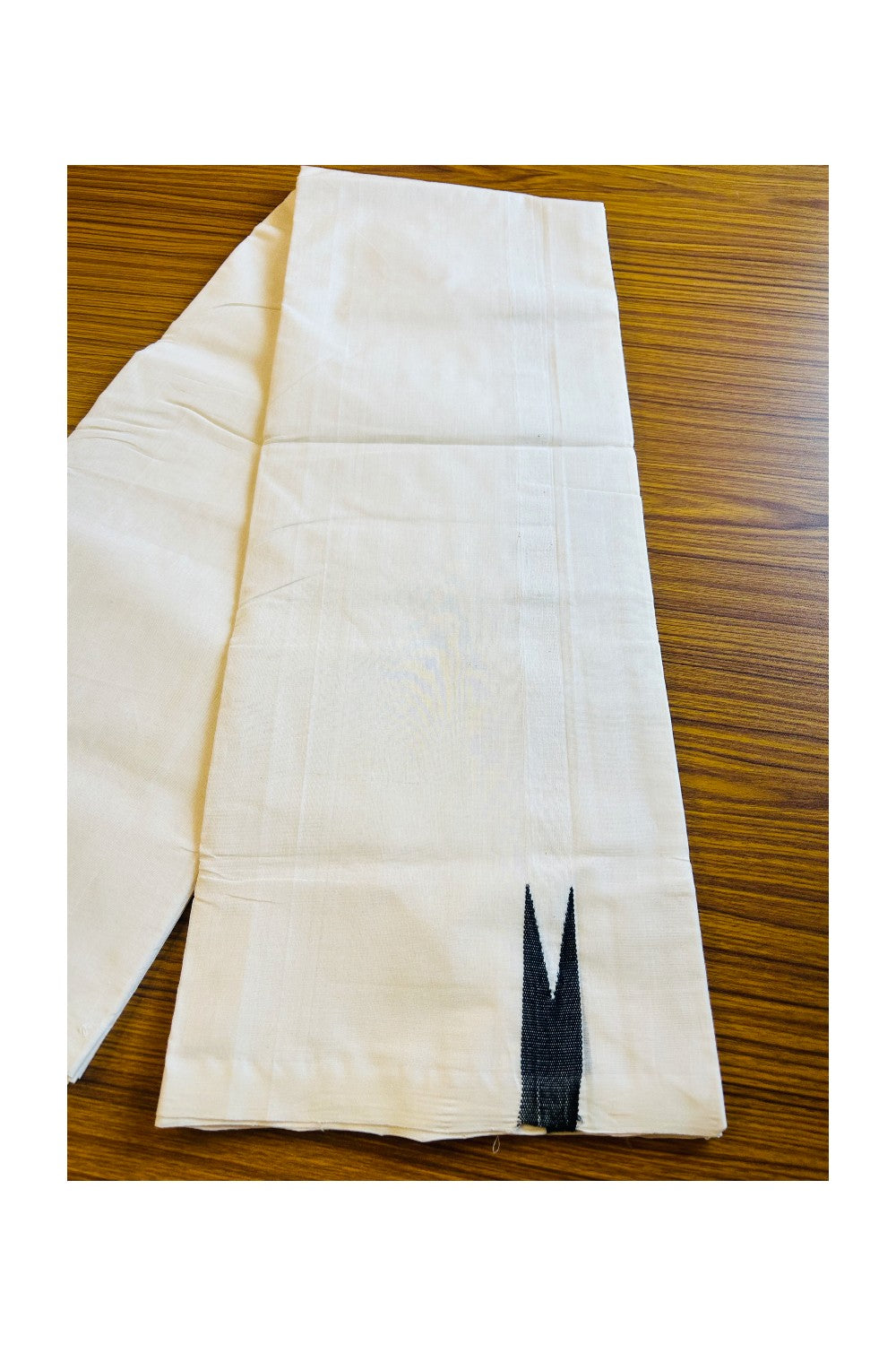 30% DISCOUNT! KaithariKada BALARAMAPURAM HANDLOOM Unakkupaav- 100% PURE Cotton 100x100 Double Mundu/Dhoti OFF WHITE (Unbleached) - PULIYILAKKARA Black 0.75 inch Chutty KARA - 16KK403RAM