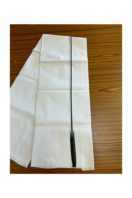 31% DISCOUNT ! KaithariKada Balaramapuram 100% COTTON SINGLE PURE WHITE Mundu/Dhoti-100X100-  1 cm  Puliyilakkara Black & Dark Green Chutty (2 meter / 4 muzham)- 16KK5043ASH