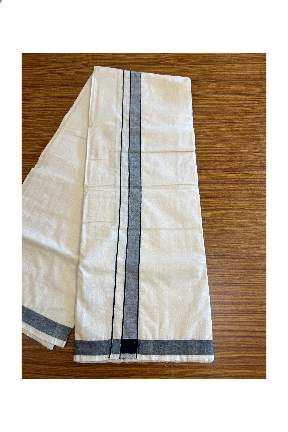 25% Discount!!! KaithariKada 100% Cotton Balaramapuram HANDLOOM off white (Unbleached) Single Mundu/Dhoti - 1.75 inch (2 meter / 4 muzham) Black Kara-8