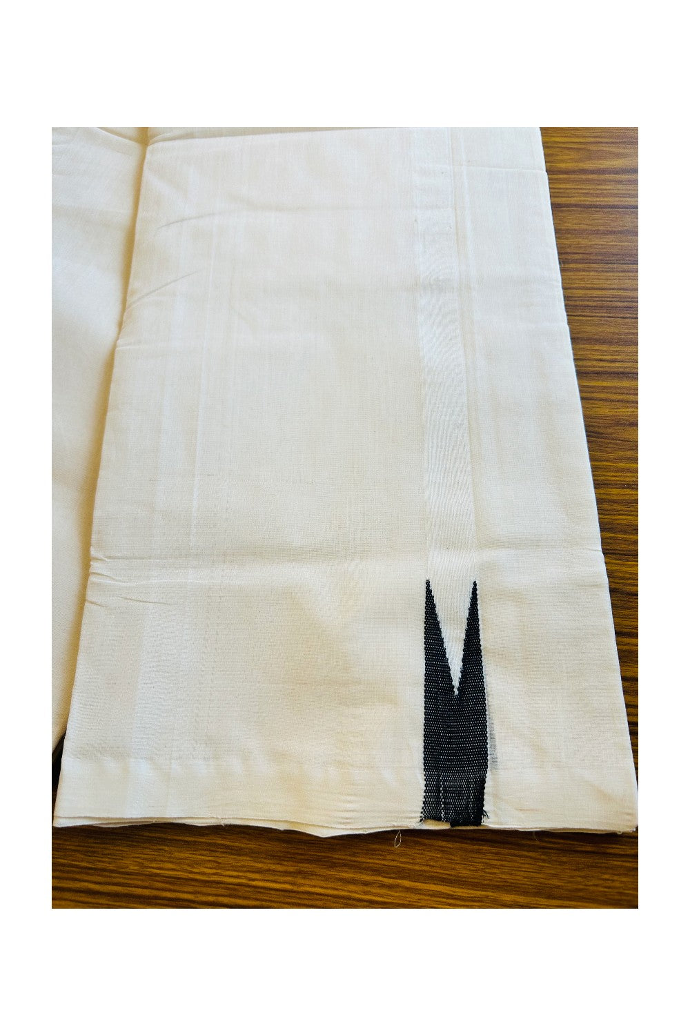 30% DISCOUNT! KaithariKada BALARAMAPURAM HANDLOOM Unakkupaav- 100% PURE Cotton 100x100 Double Mundu/Dhoti OFF WHITE (Unbleached) - PULIYILAKKARA Black 0.75 inch Chutty KARA - 16KK403RAM