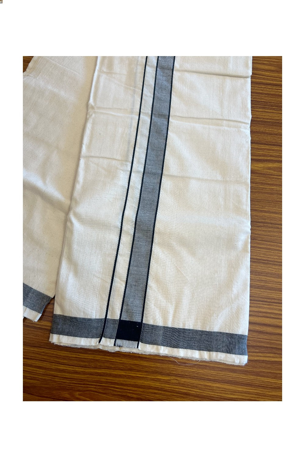 25% Discount!!! KaithariKada 100% Cotton Balaramapuram HANDLOOM off white (Unbleached) Single Mundu/Dhoti - 1.75 inch (2 meter / 4 muzham) Black Kara-8