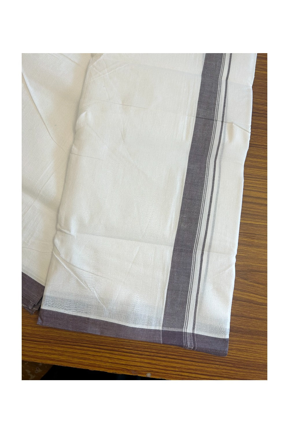30% Discount!!! KaithariKada HANDLOOM UNAKKUPAAV Balaramapuram - 100% PURE Cotton PURE WHITE Double Mundu/Dhoti - 1.25 inch Chocolate Brown Striped Kara - 16KK5129YAR