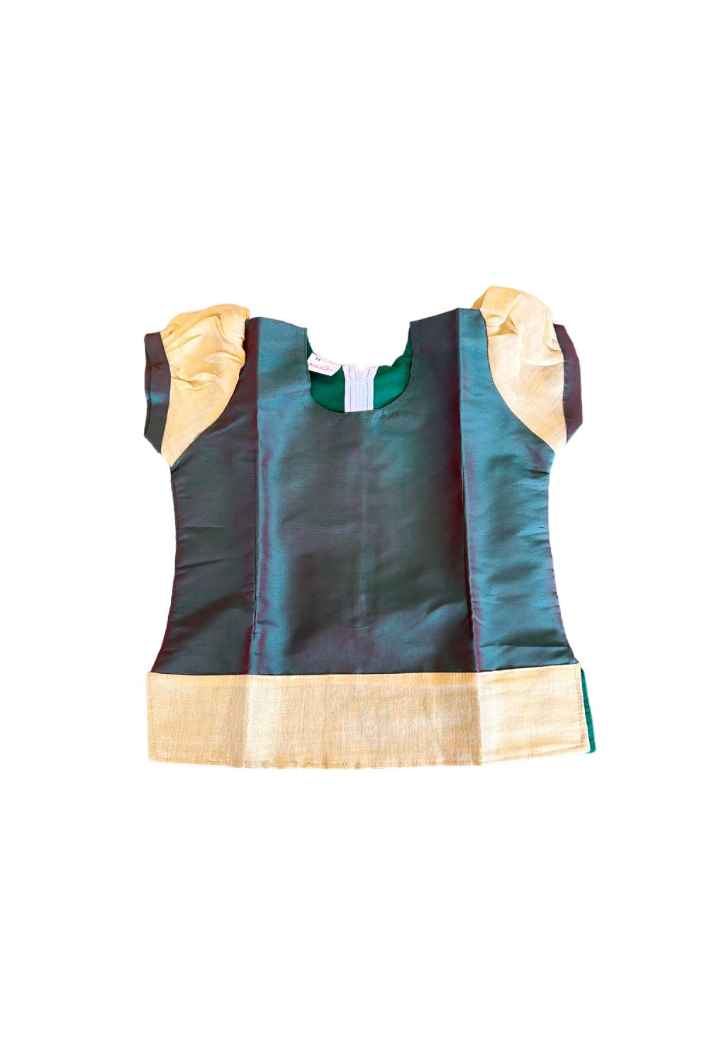 Midukki-Traditional South Indian Kids Pattu Pavada-  Green top offwhite check skirt - Age 6 - KK6MID0016