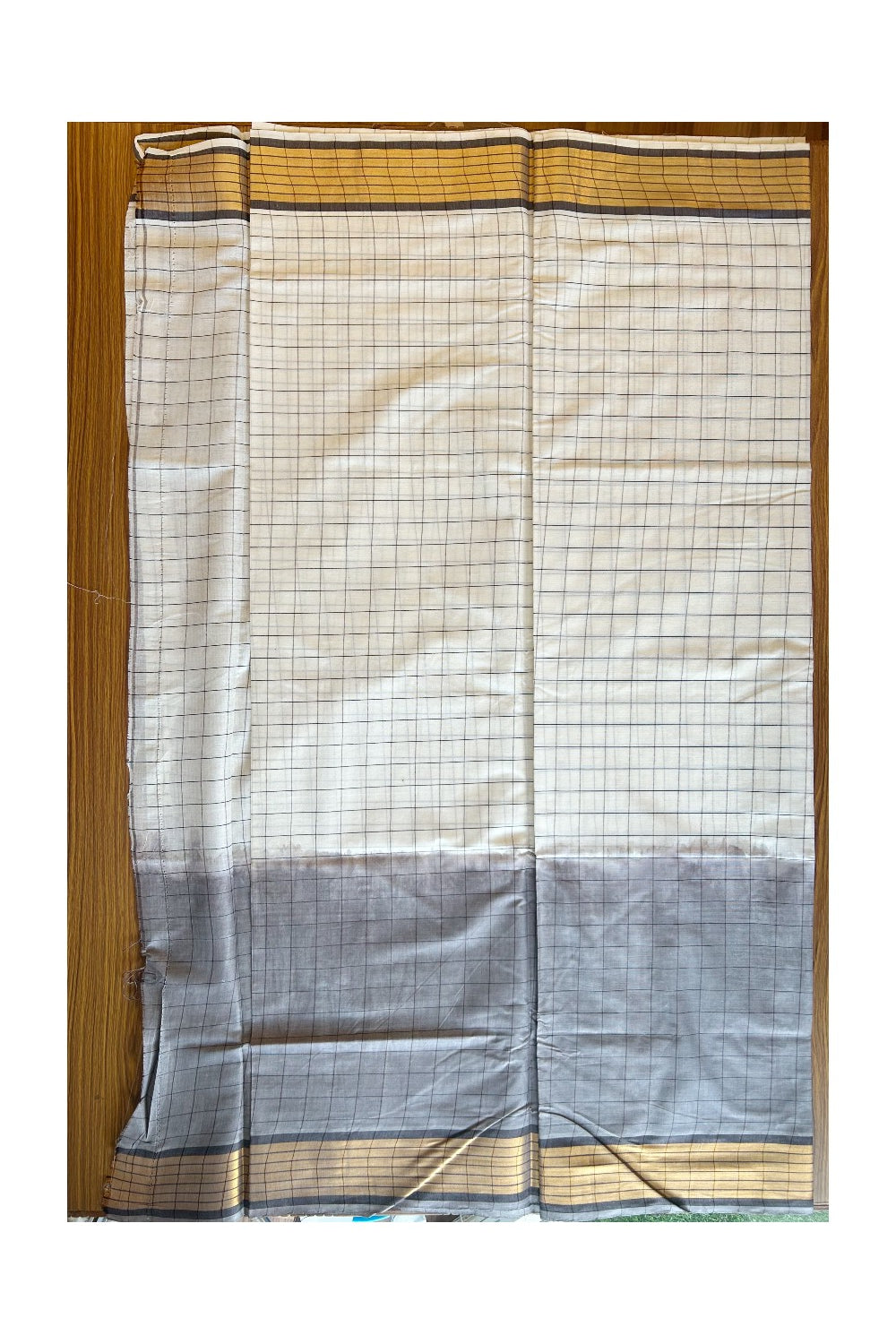 15% Discount! Kaitharikada Kerala Cotton Saree - Ash Color Dyed & Gold Kasavu Brown Striped Kara - 16KK1003HAR