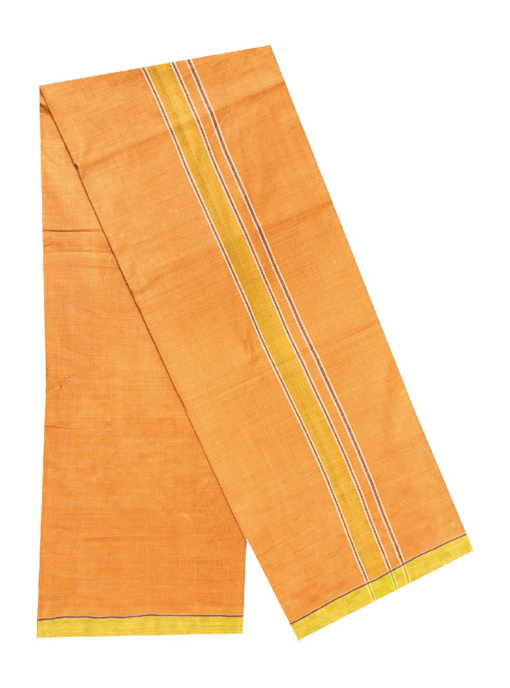 10% DISCOUNT ! KaithariKada Kalamachal 100% Pure Cotton - Handloom Single Mundu/Dhoti - KAAVI  BODY YELLOW 2.25 inch Kara-161123KAILY006.