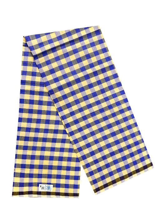 10% DISCOUNT ! KaithariKada Kalamachal 100% Pure Cotton - Handloom Single Mundu/Dhoti -VIOLET& YELLOW CHECK COLOUR BODY & BLACK 2.cm Kara- 161123KAILY024.HANDLOOM GOVERNMENT SEALED.