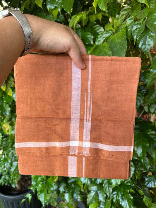 HANDLOOM Single KaithariKada - 10% Discount ! 100% Pure Cotton -  Mundu/Dhoti  KAVI COLOUR BODY 2cm WHITE Kara Stripes (2 meter / 4 muzham)- 17KK8026ELA
