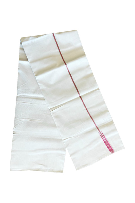 29% DISCOUNT!! KaithariKada Balaramapuram 100% Cotton PURE WHITE Double Mundu/Dhoti-100x100  1.cm Puliyilakkara  MUTHUKKURI  DARK PINK  AND SILVER  KASAVU Chutty Pattern KARA.